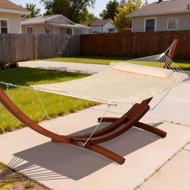 Rope Hammock with 13.5ft Wooden Stand and Removable Pad