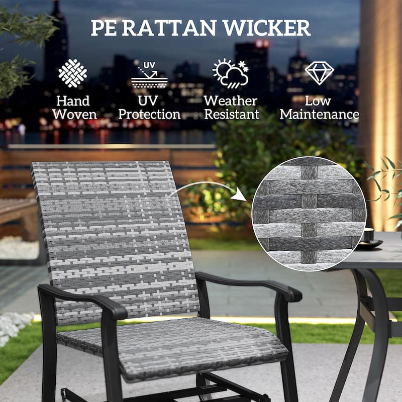 Set of 2 Rattan Gliding Chairs Swivel and Glide Indoor Outdoor Patio Garden with High Back and Steel Frame