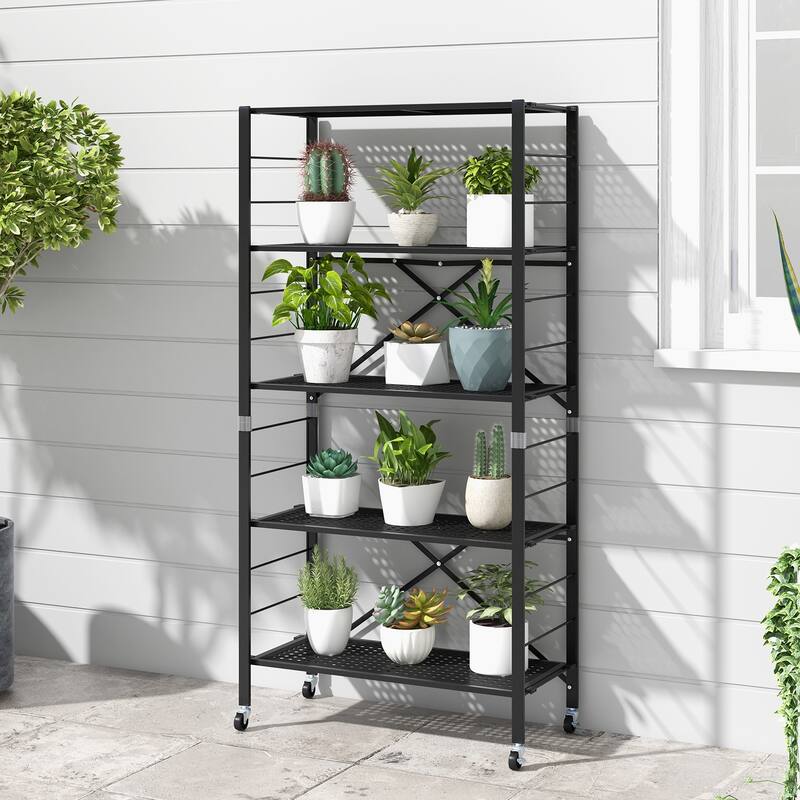 5-Tier Adjustable Shelves with Wheels for Garage Kitchen Balcony - 30" x 13.5" x 60"