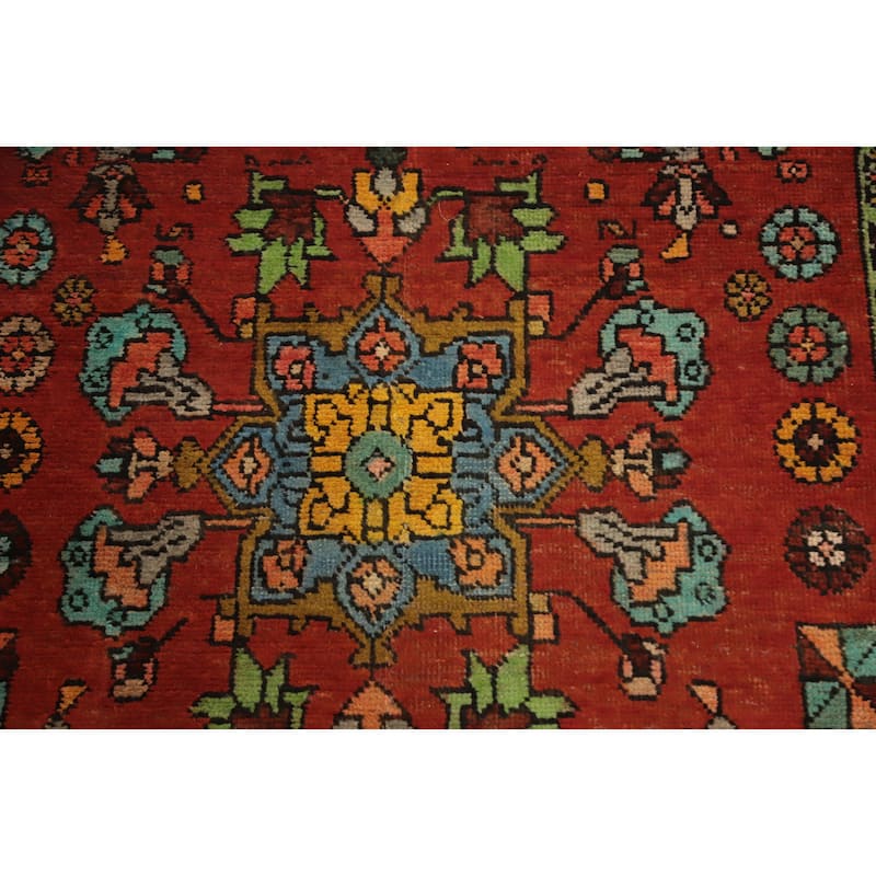 Hand Knotted Oriental 100% Wool Carpet Traditional Geometric Oranges & Rust Heriz Runner Rug - 7' 3'' X 2' 2''