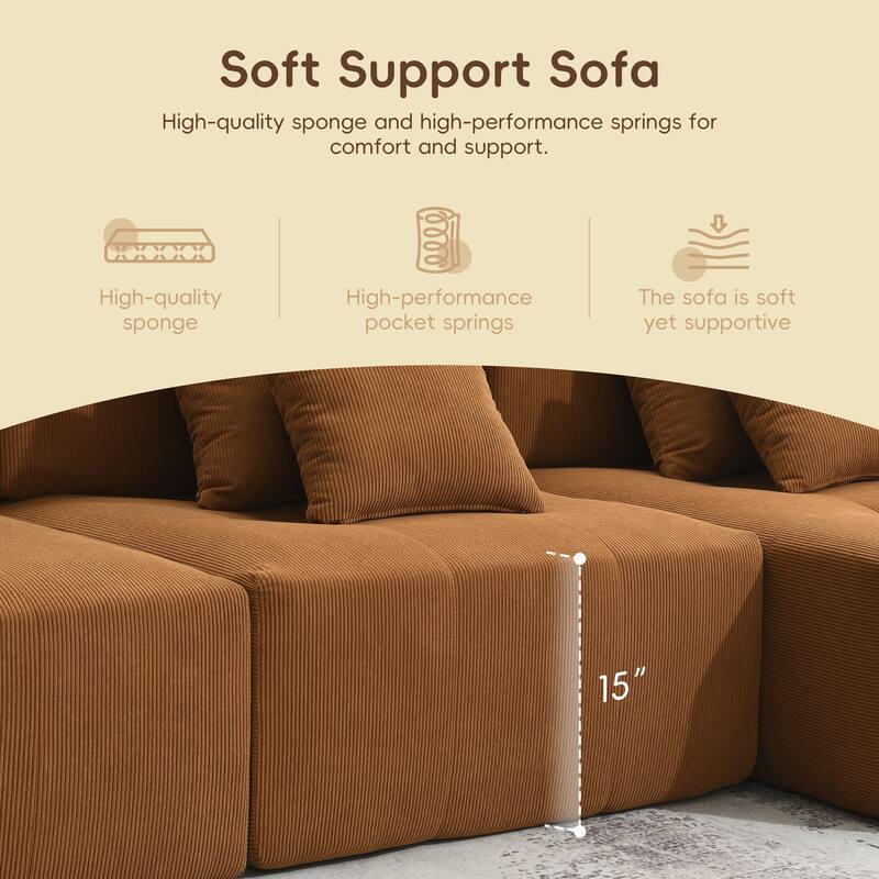 105.5" Modular L-Shaped 3-Seater Sofa with Tufted Design