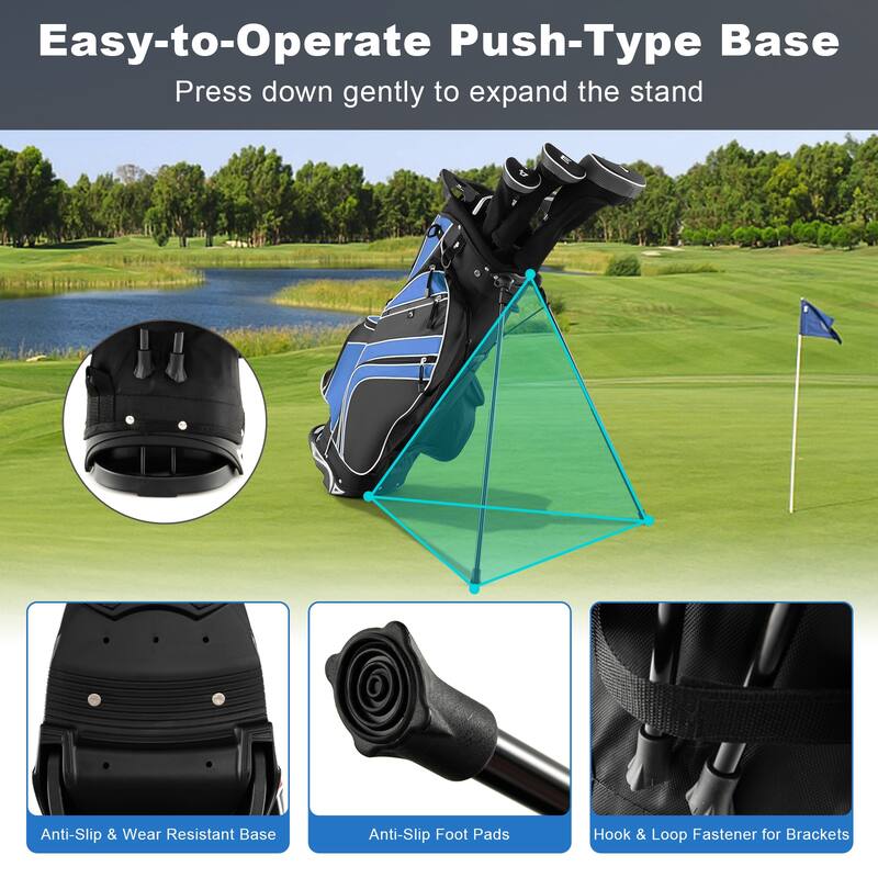 Blue Golf Stand Cart Bag with 6-Way Divider Carry Pockets