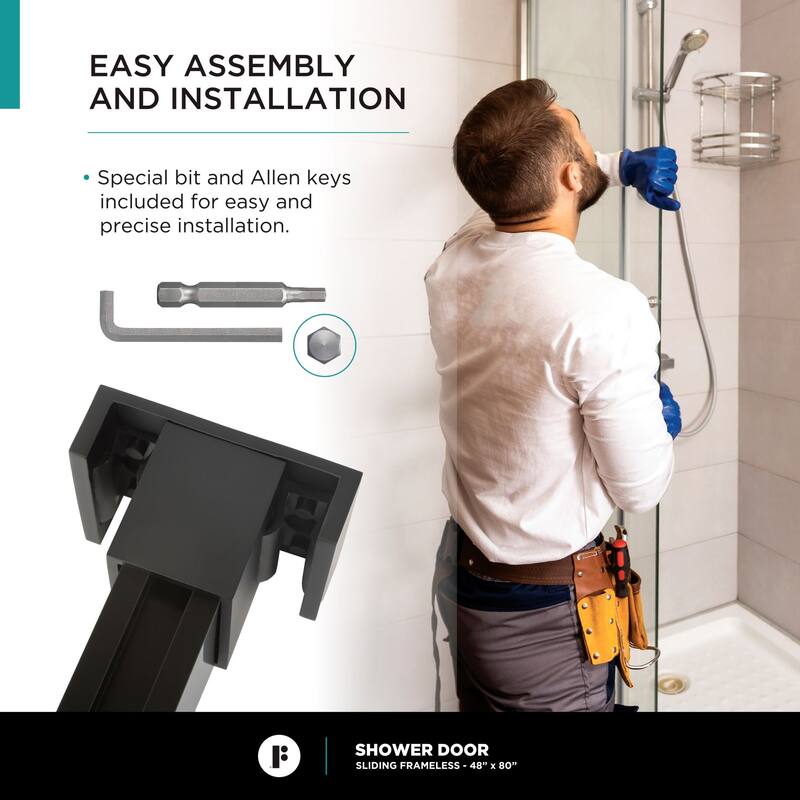 Fine Fixtures Frameless Clear Sliding Bathroom Shower Door