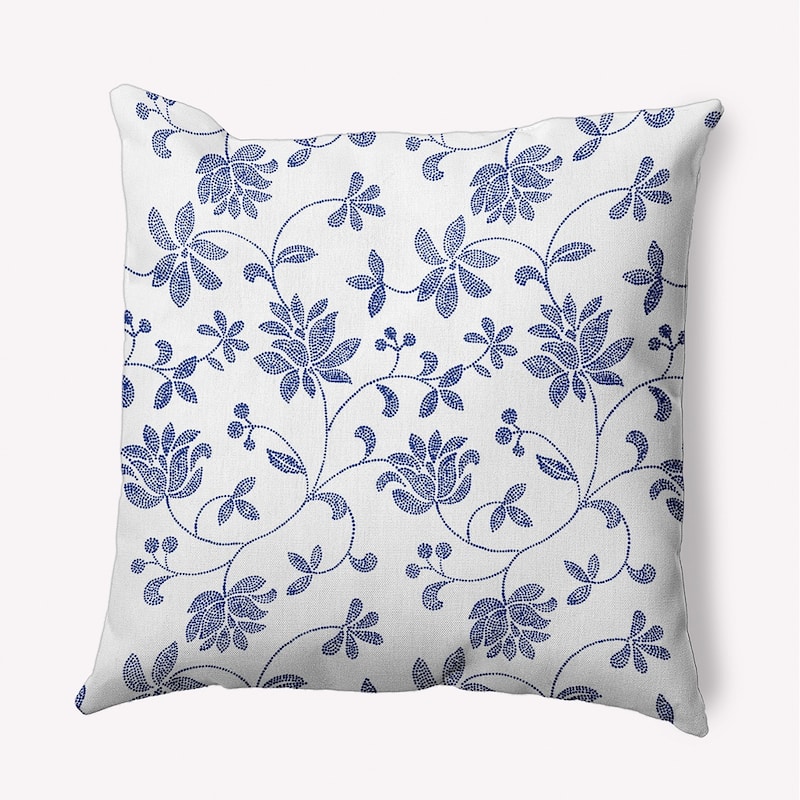 Traditional Floral Polyester Indoor Pillow - Porcelain Blue - 16" x 16"