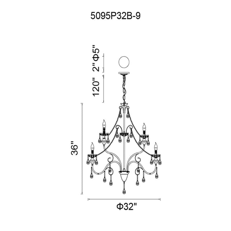 Keen 9 Light Up Chandelier With Black Finish