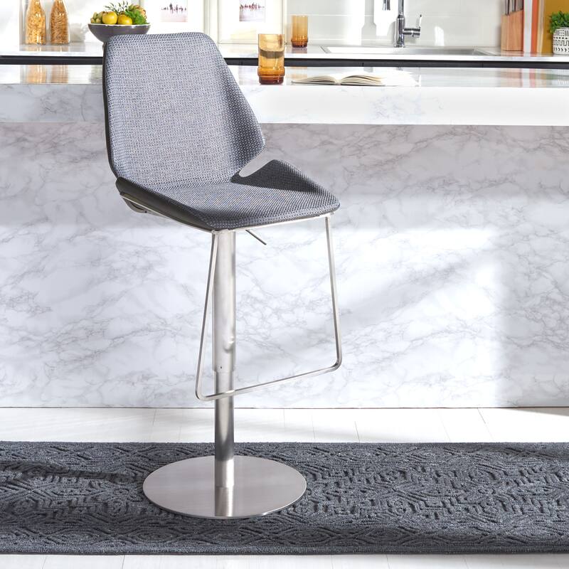 SAFAVIEH Linza Gas Lift Adjustable Bar Stool - 19" W x 22" L x 35-45" H - 19Wx22Dx35H - Grey /Brushed Nickle