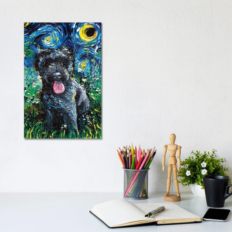 iCanvas "Black Goldendoodle Night" by Aja Trier Canvas Print - 12x8x0.75