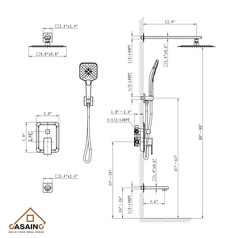 Wall-mounted rain shower faucet with pressure balanced valve
