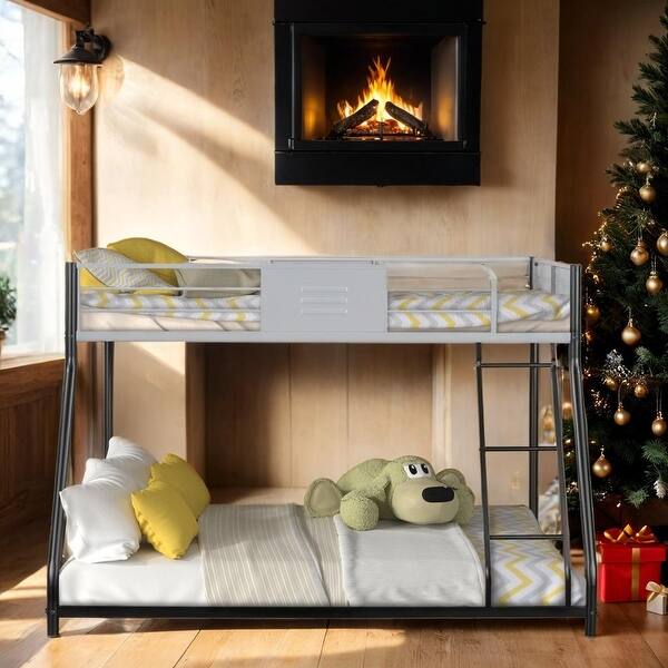 slide 2 of 13, Metal Twin over Full Bunk Bed/ Heavy-duty Sturdy Metal/Full-length Vent Board Guardrail/CPC Certified/ No Box Spring Needed Black