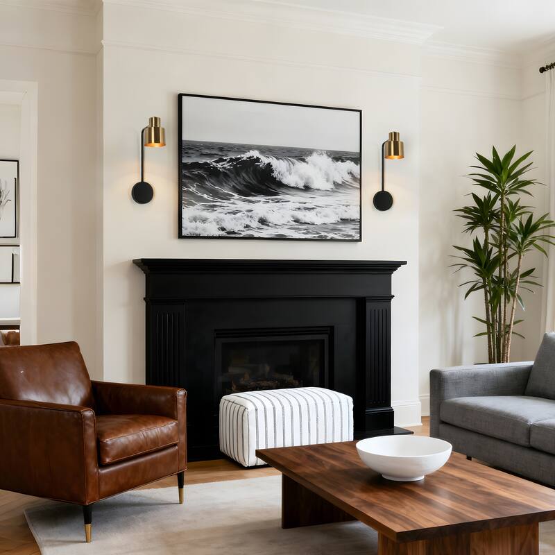 Modern Industrial 1-Light Metal Armed Wall Sconce in black and Gold Finish - 17 " H