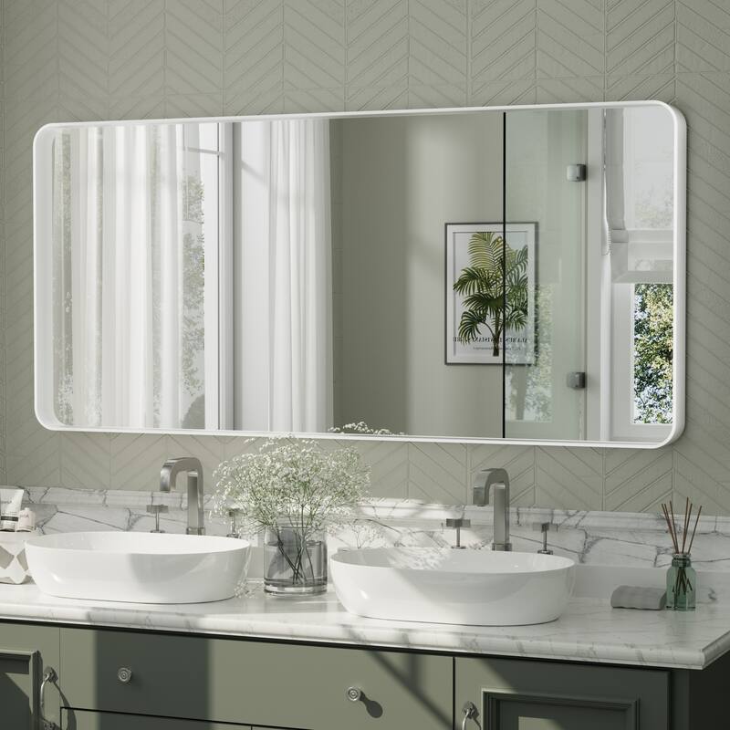 Aluminum Alloy Framed French Cleat Mounted Tempered Glass Wall Vanity Mirror - 40" x 30" - Silver