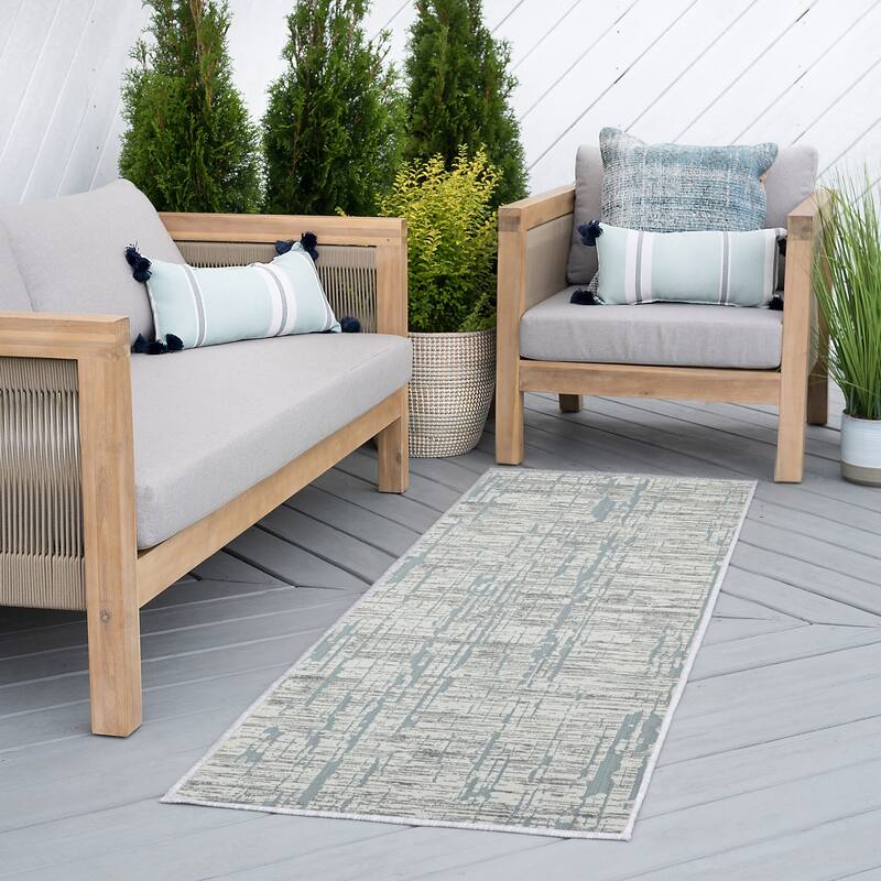 Cruise Industrial Stripe Indoor/Outdoor Area Rug - 2'2'' x 7'3'' - Blue/White