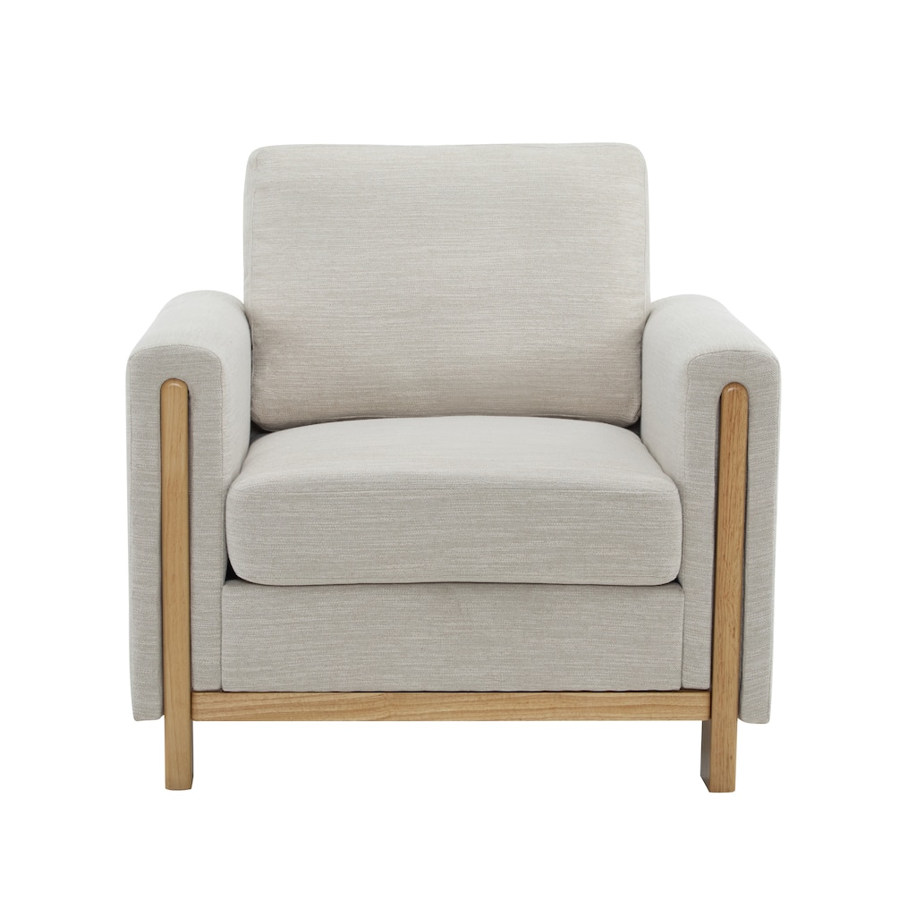 Rustic Upholstered Chair Side Chair Reception Chair, Accent Chair Beige Natural Sofa Chair with Wood Legs