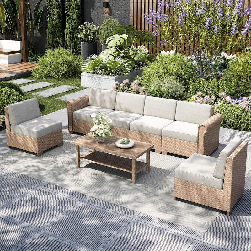 MAISON ARTS Outdoor Patio Sectional Wicker Furniture Convrsation Set with Thick Cushion for Garden Deck Backyard Poolside