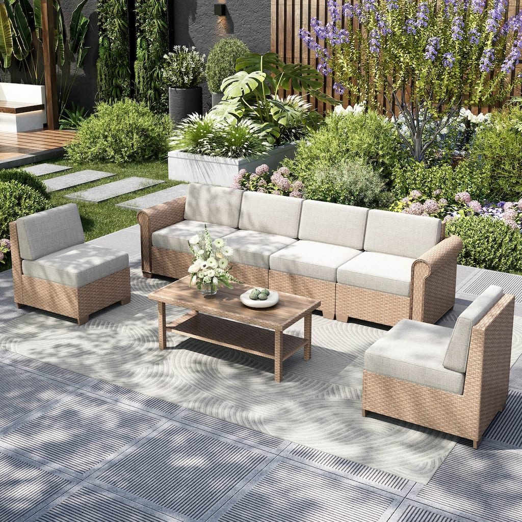 MAISON ARTS Outdoor Patio Sectional Wicker Furniture Convrsation Set with Thick Cushion for Garden Deck Backyard Poolside