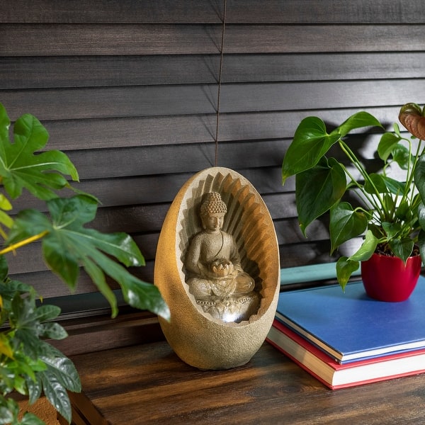 slide 2 of 12, Alpine Corporation 11" Tall Indoor/Outdoor Buddha Tabletop Water Fountain with LED Lights