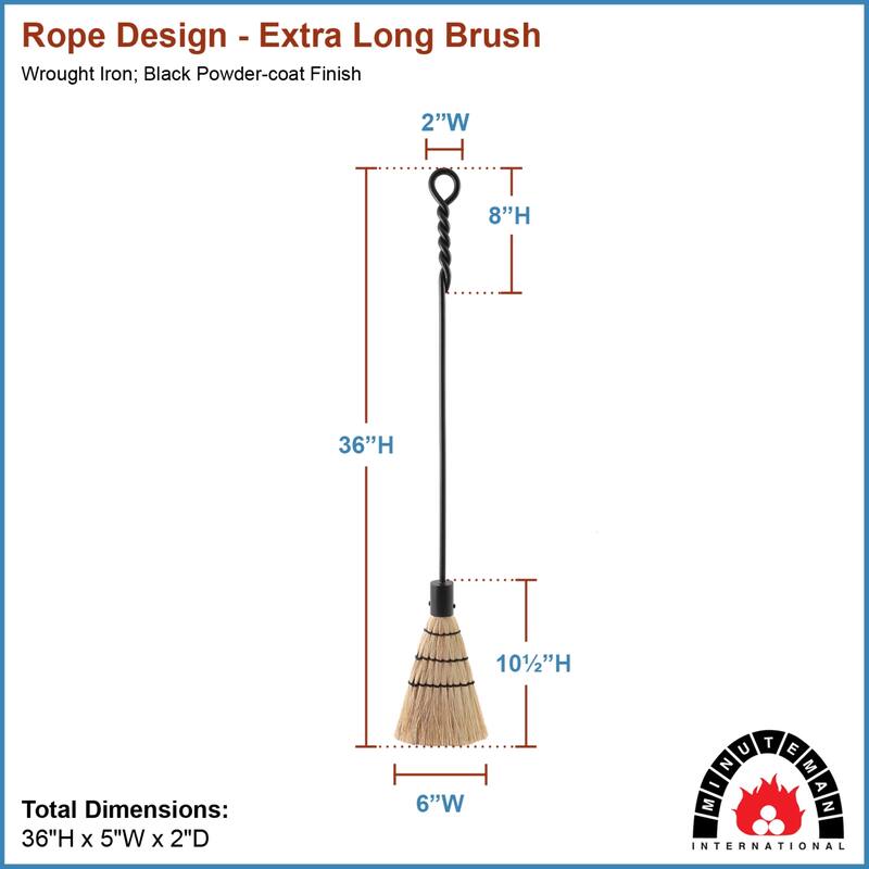Achla Designs Extra Long Rope Design Fireplace Brush Tool, 36 Inch Tall, Black