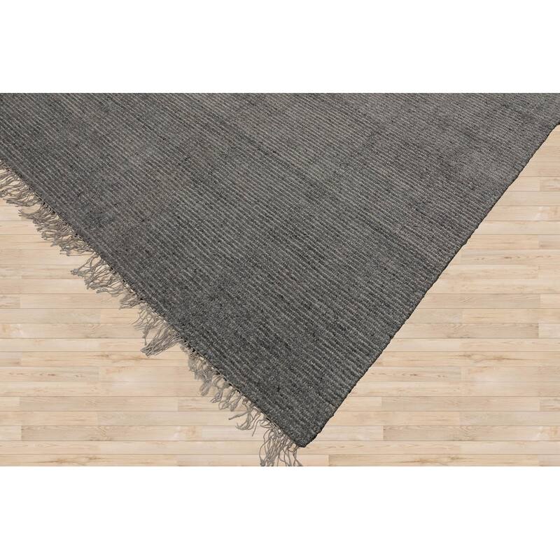 Hand Loomed Gray Ribbed Wool Modern & Contemporary Oriental Area Rug