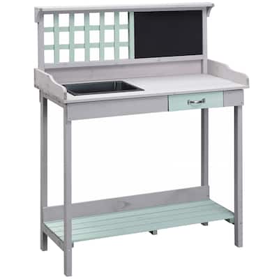 Outdoor Wooden Potting Bench Table with Removable Sink