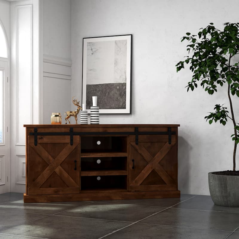 Bridgevine Home Farmhouse 66 inch Corner TV Stand for TVs up to 80 inches, No Assembly Required, Aged Whiskey Finish - Aged Whiskey