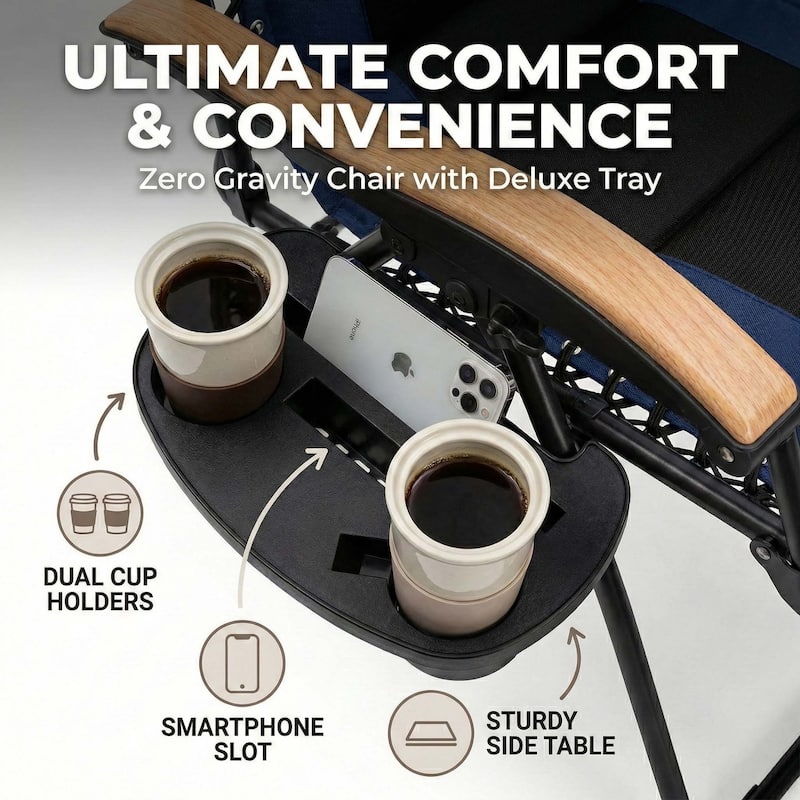 Oversized Padded Zero Gravity Chair,Foldable Patio Recliner,30"Wide Seat Anti Gravity Lounger with Cup Holder,Support 400 LBS