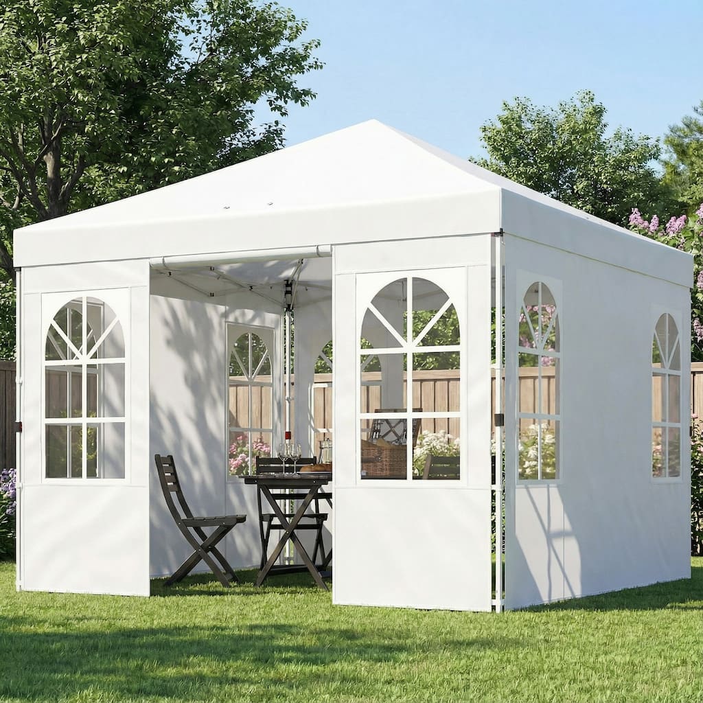Outsunny 9.6 x 9.6 ft Pop Up Canopy Tent with Sidewalls, One Button Push Setup, UPF50+ Outdoor Portable Instant Canopy Shelter