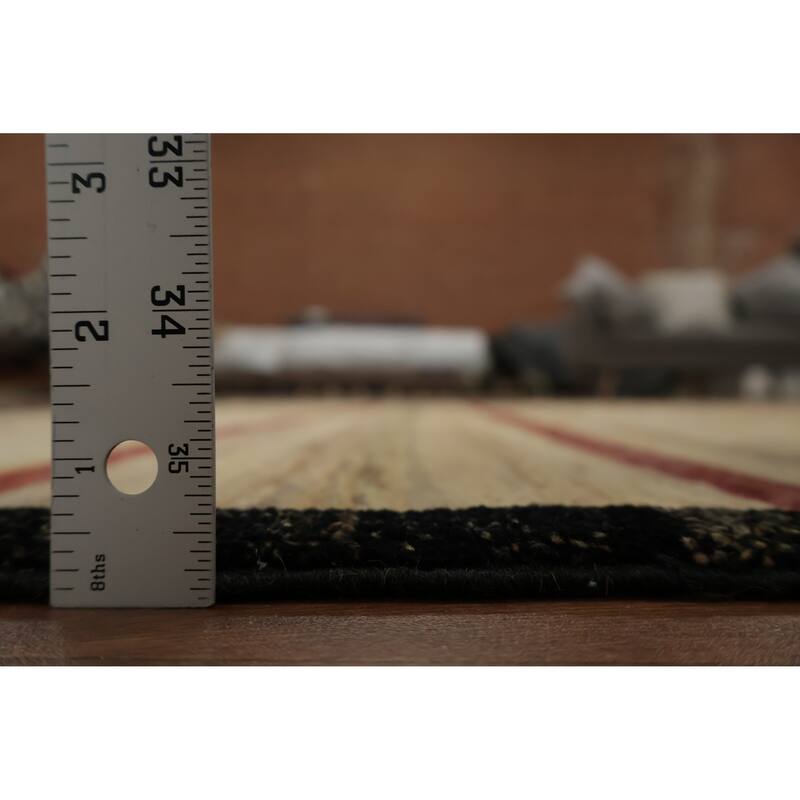 Hand Knotted Oriental 100% Wool Carpet Modern Stripe Beige & Ivories Gabbeh Area Rug - 9' 7'' X 6' 6''