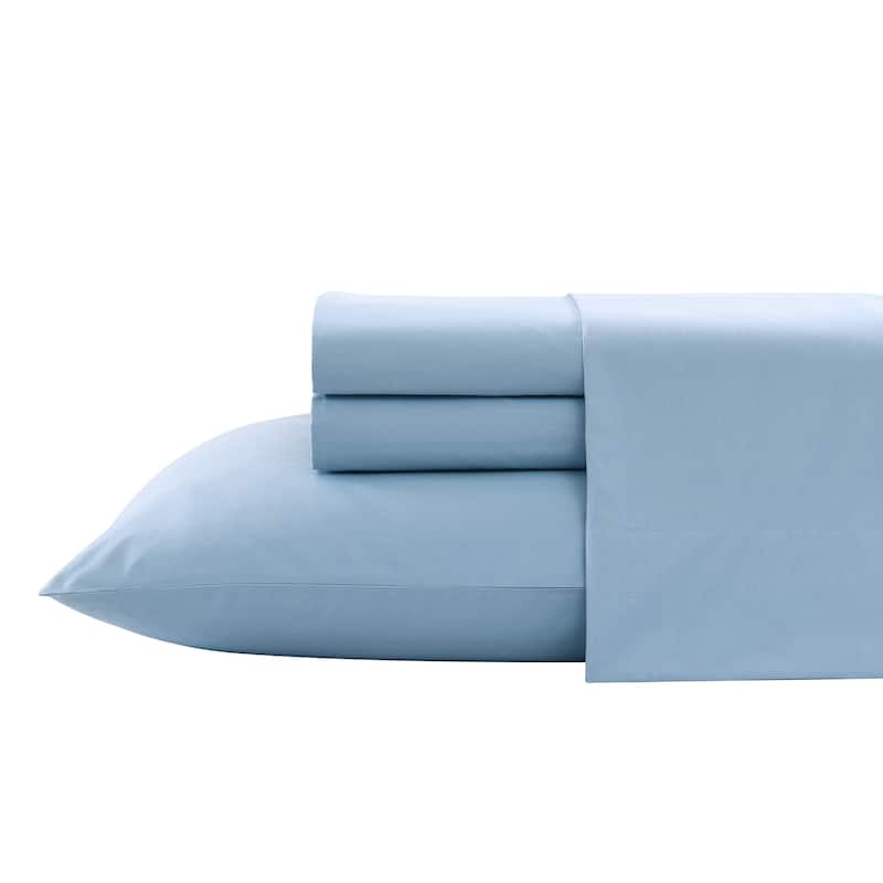 Nautica Cotton Percale Deep Pocket Bed Sheet Sets - King - Solid Light Blue