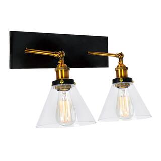Eustis 2 Light 15in Black & Gold Wall Sconce - Black/Gold Brass