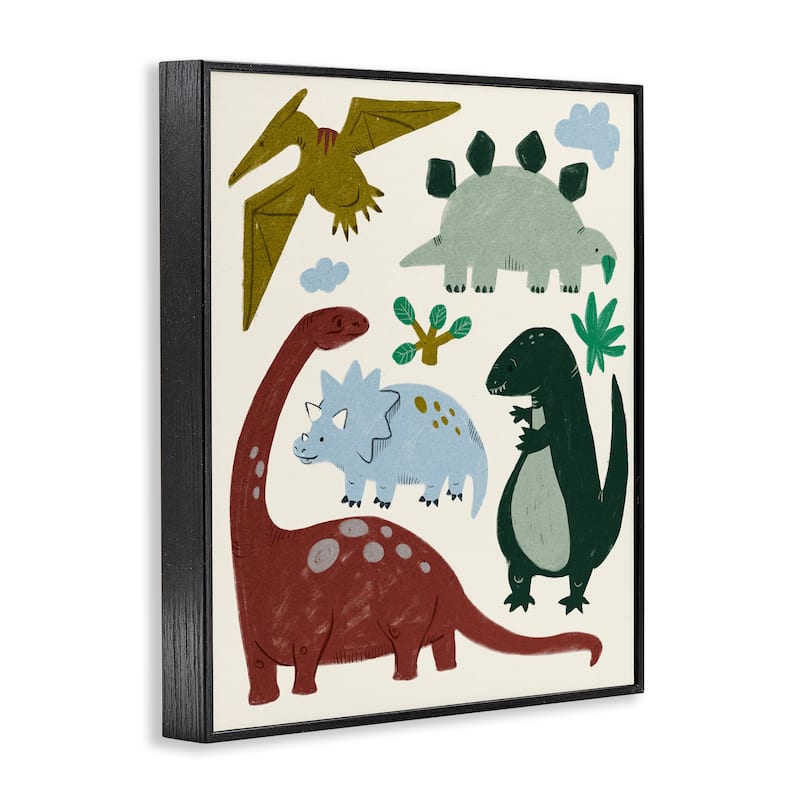 Stupell Colorful Cartoon Dinosaur Friends Kid's Science Illustration Framed Wall Art