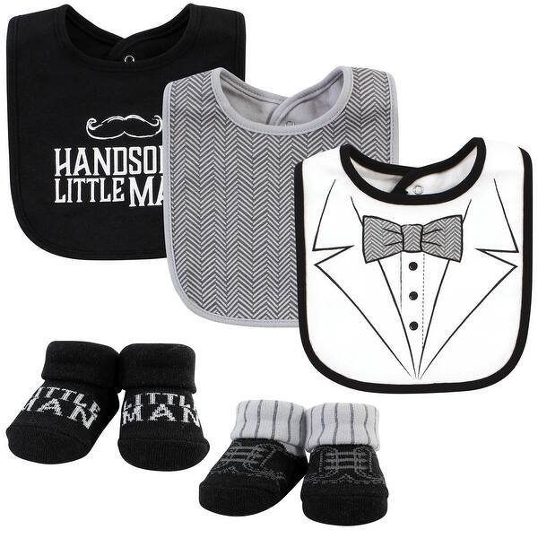 slide 1 of 1, Hudson Baby Infant Boy Cotton Bib and Sock Set, Tweed Bow Tie, One Size - Tweed Bow Tie - One Size One Size - Tweed Bow Tie