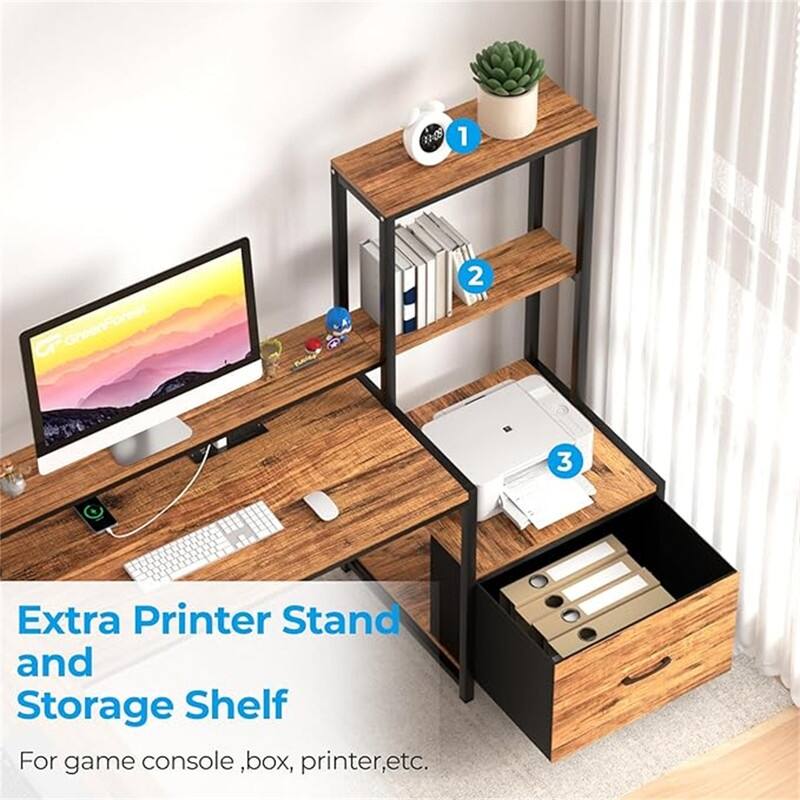 Shaped Desk with Power Outlets - 18.89"D x 70.07"W x 29.52"H