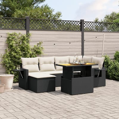 vidaXL Garden Sofa Set Black and Cream - 21.7 x 39.4 x 28.7
