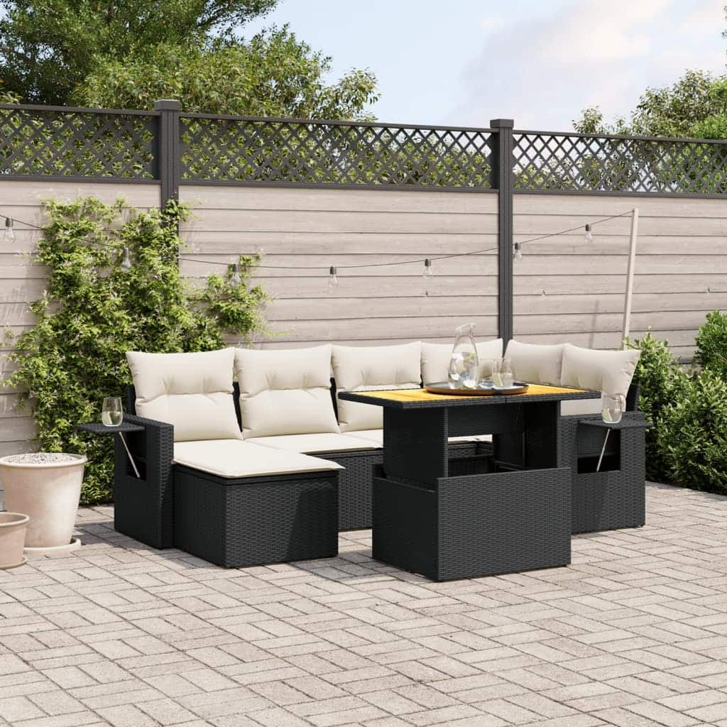 vidaXL Garden Sofa Set Black and Cream - 21.7 x 39.4 x 28.7