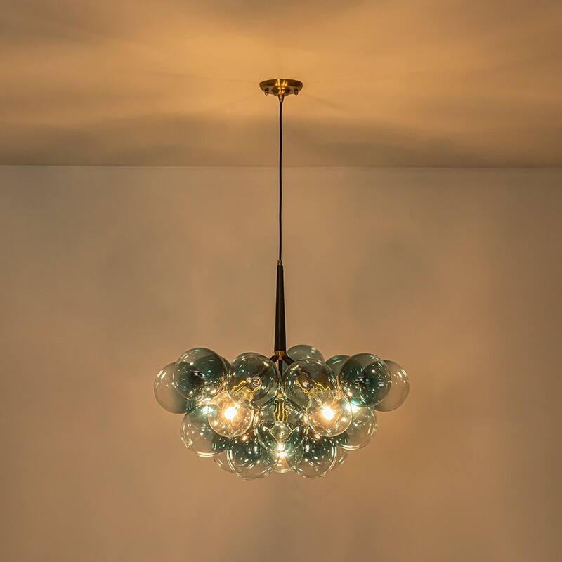 Glam Art Deco Cluster Glass Globe Blue Bubble Chandelier