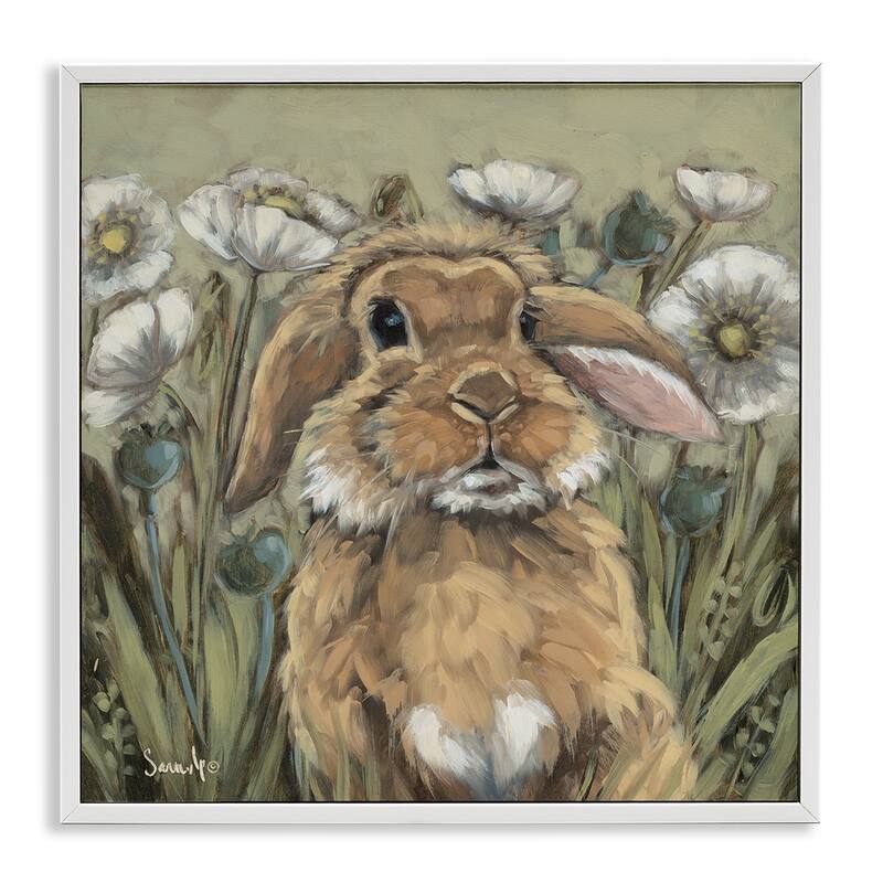 Stupell Rabbit in Poppy Garden Framed Giclee Art Design By Sara G. Designs - 12 x 12 - White