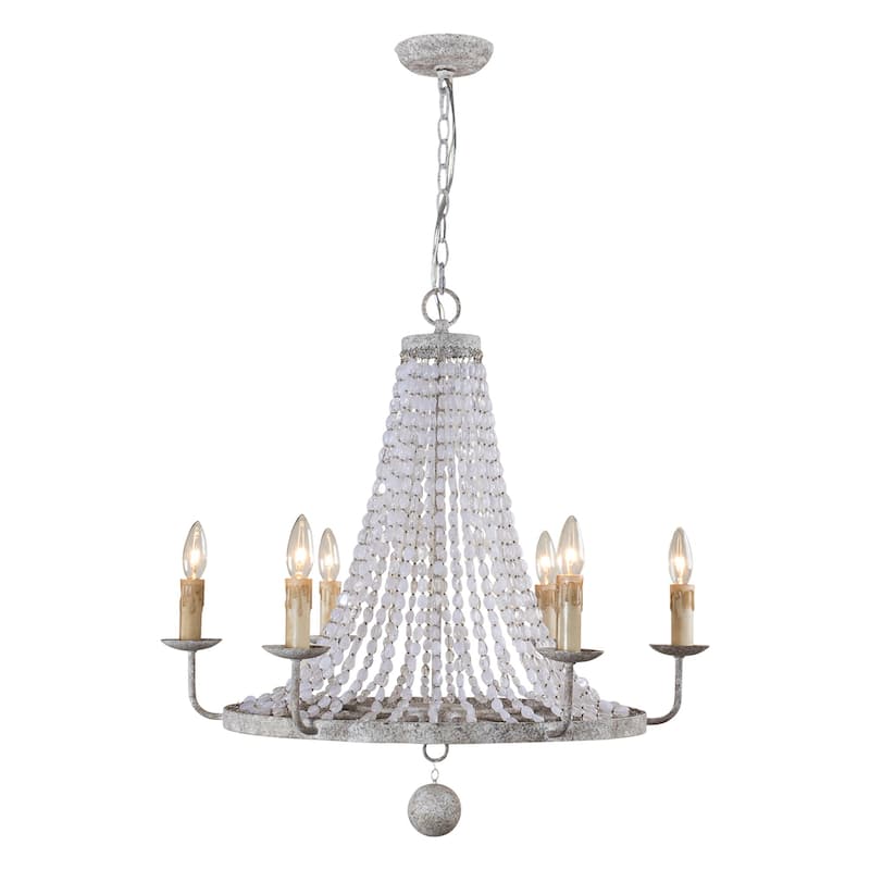 6-Light White Farmhouse Dry rated Chandelier - 28 inches Lx 28 inches W x 26.4 inches H
