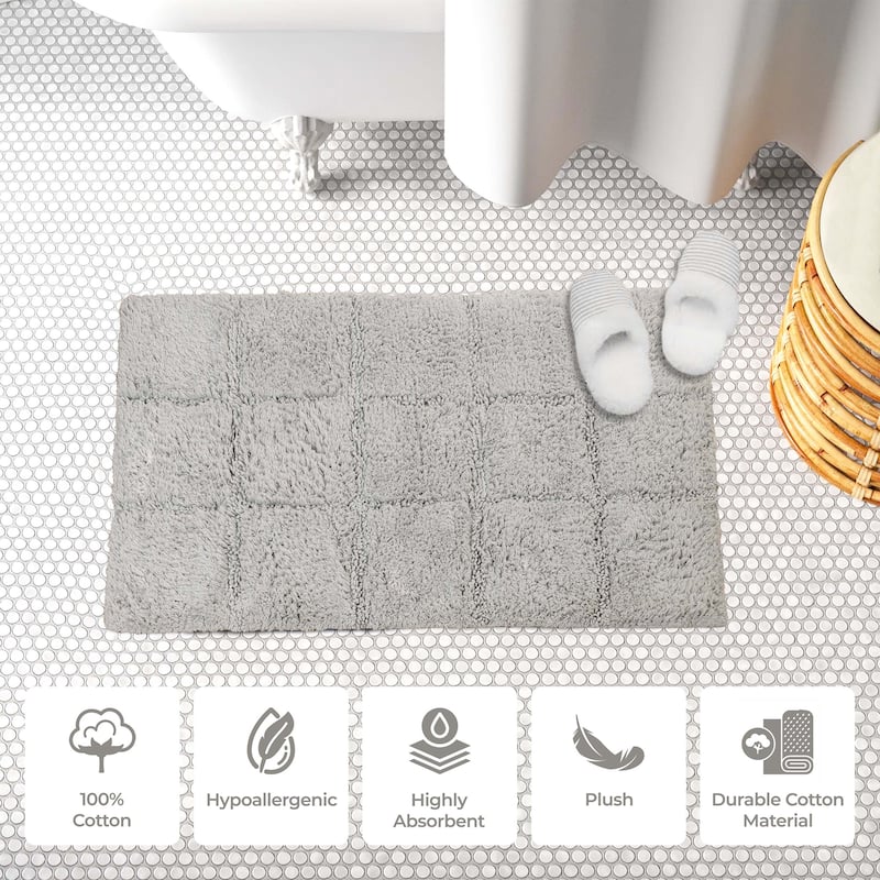 Superior Cotton Checkered 2-piece Non-skid Bath Rug Set