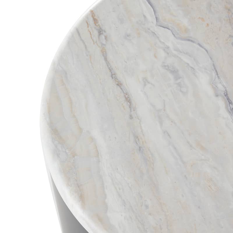 Black Metal Pedestal Coffee Table with Faux White Marble Top