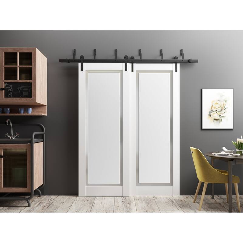 Slab Barn Door Panel | Planum 0888 Painted White with Frosted Glass