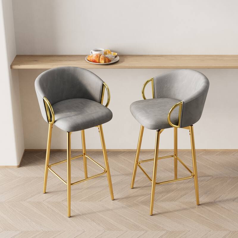 30 Inch Dining Chairs Set Of 2 Modern Style 360°Swivel Bar Chairs With Simple Design - Beige Grey-1