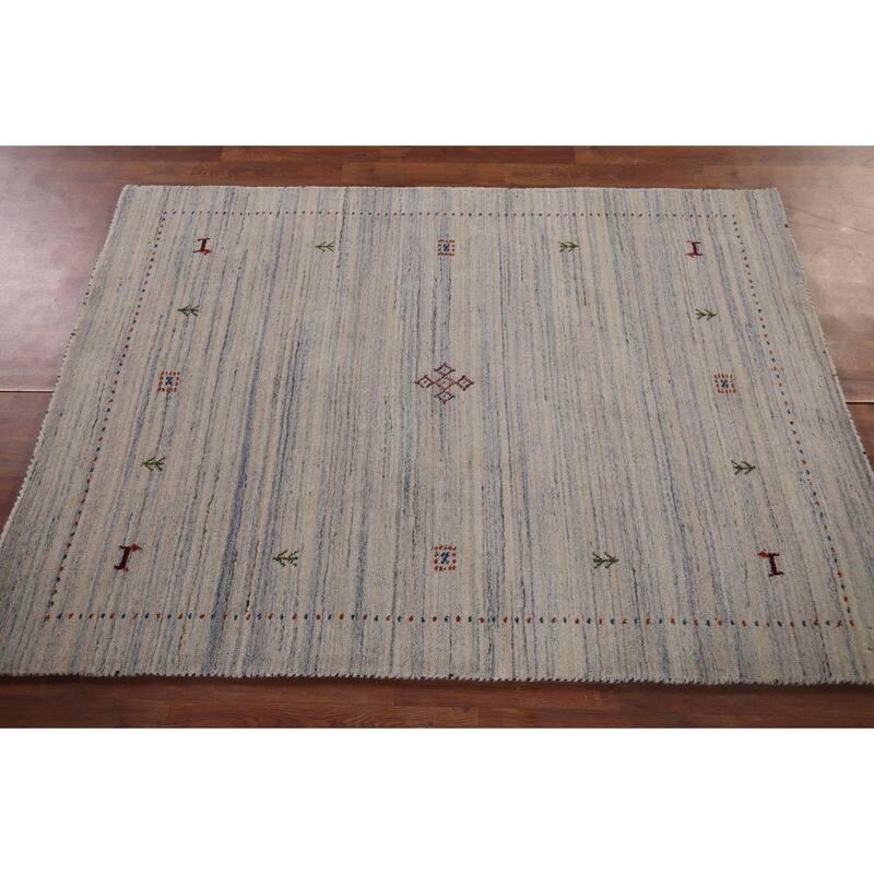 Tribal Striped Gabbeh Indian Accent Rug Handmade Wool Carpet - 4'0"x 5'9"