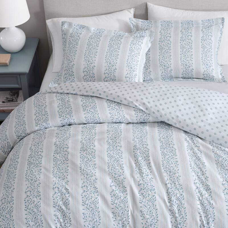 Martha Stewart Verbena Stripe Cotton Reversible Blue Comforter Set