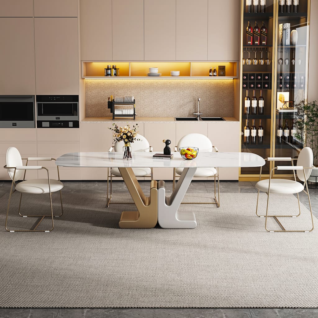 JASIWAY Modern Faux Marble Top Dining Table