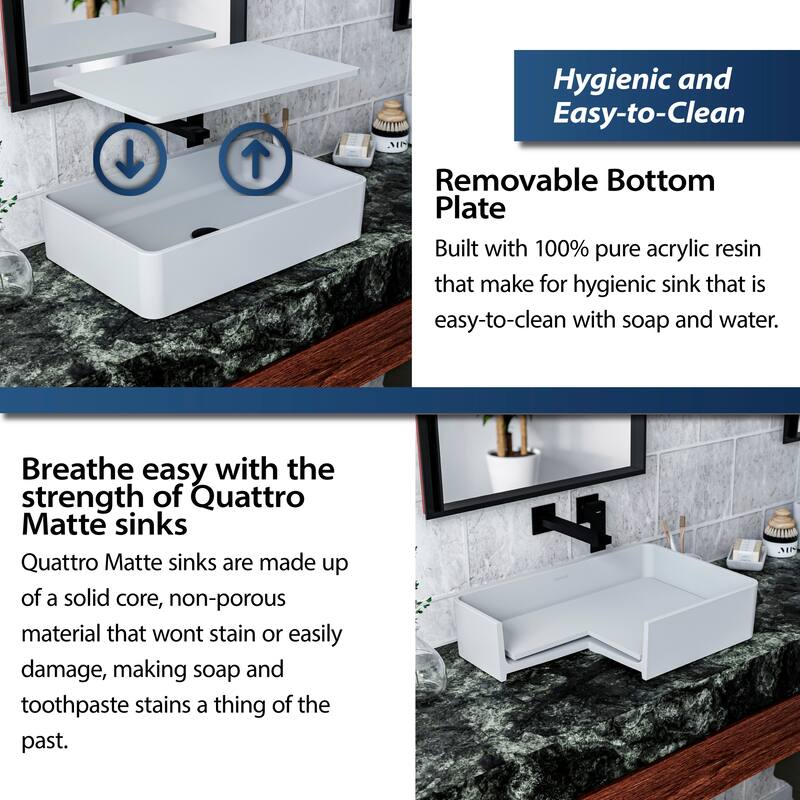 Karran Quattro QM177 Matte White Acrylic 21 in. Rectangular Bathroom Vessel Sink