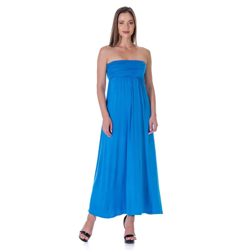 24seven Comfort Apparel Strapless Empire Waist Maxi Dress - Blue - 1X