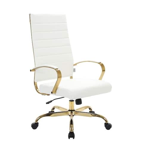 LeisureMod Benmar High-Back Leather Office Chair W/ Gold Frame