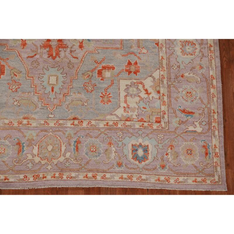 Hand Knotted Oriental 100% Wool Carpet Transitional Medallion Purples Oushak Area Rug - 9' 0'' X 6' 2''