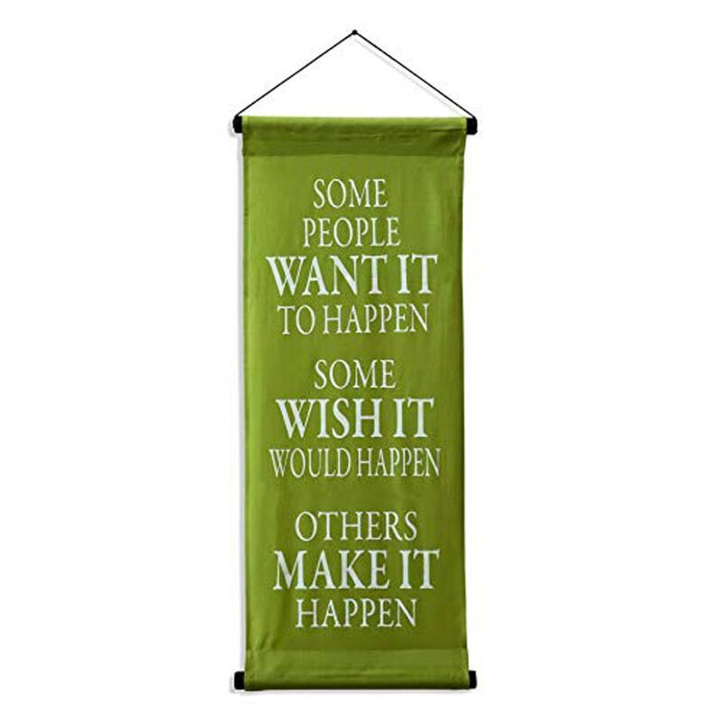 Inspirational Wall Decor Banner, Inspiring Quote Scroll, Motivational Message, Thought Saying Tapestry Want It, Wish It, Make It -  32" x 14" - Bright Green