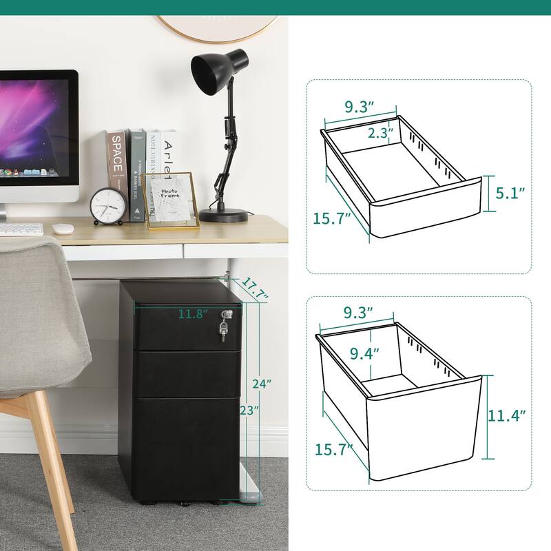 Modern 3-Drawer Mobile Steel File Cabinet